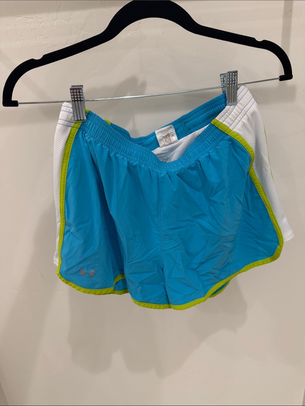 Under Armour Blue Athletic Shorts with Lime Trim
